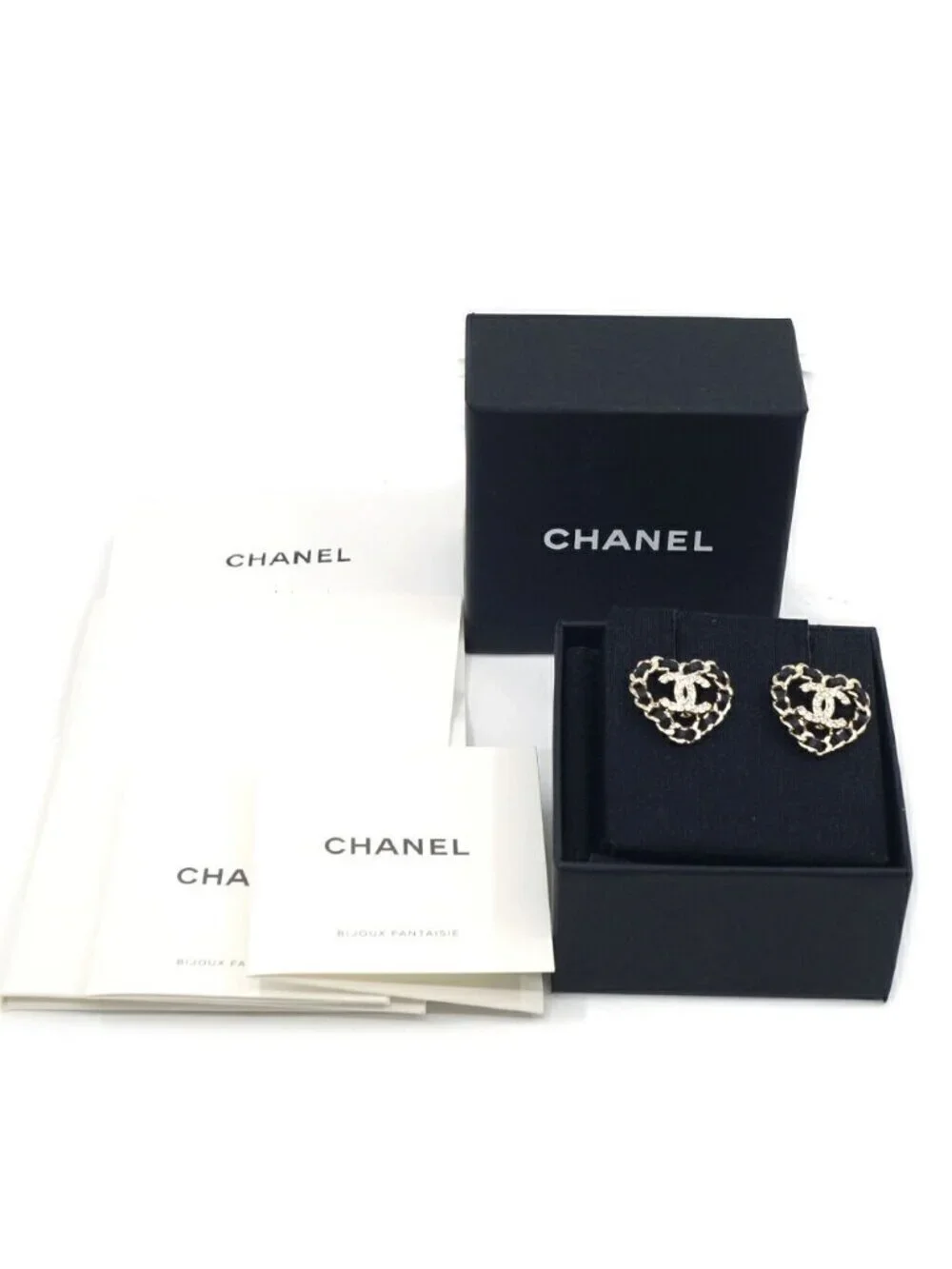 Chanel 25B Earrings Leather Chain Gold Black CC Logo Metal